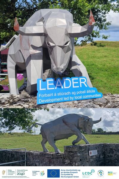 The striking new bull sculpture which has been installed at the Rathcroghan Visitor Centre in Tulsk. The striking new bull sculpture which has been installed at the Rathcroghan Visitor Centre in Tulsk.