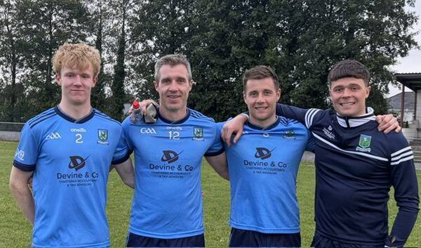 First cousins playing for Western Gaels in the senior championship pictured following relegation playoff victory last Saturday in Tulsk. From left. James Cassidy, Cathal Cregg, Finbar Cregg and Alan Beirne. First cousins playing for Western Gaels in the senior championship pictured following relegation playoff victory last Saturday in Tulsk. From left. James Cassidy, Cathal Cregg, Finbar Cregg and Alan Beirne.