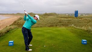 <p> Thomas Higgins tees off the sixth during his opening round of the Amgen Irish Open. Picture: INPHO/Ben Brady</p>