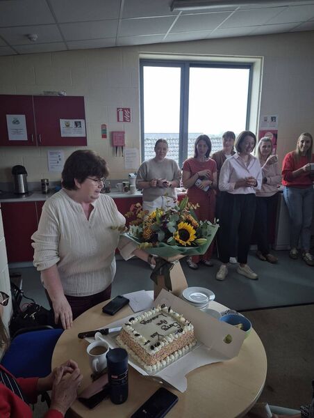 Staff at Scoil Mhuire, Strokestown gather to wish Catherine Convey well on her retirement from the school. Pic: Scoil Mhuire Staff at Scoil Mhuire, Strokestown gather to wish Catherine Convey well on her retirement from the school. Pic: Scoil Mhuire