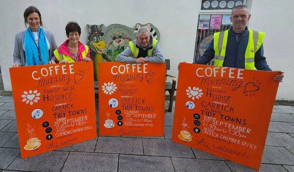 Carrick on Shannon Tidy Towns will hold a Coffee Morning for Northwest Hospice on Sunday, September 20th between 11.30 a.m.and 1.30 p.m. at Carrick Chamber(N41PW31) on the Quay. Join in for a cuppa, home baked treats and music. Carrick on Shannon Tidy Towns will hold a Coffee Morning for Northwest Hospice on Sunday, September 20th between 11.30 a.m.and 1.30 p.m. at Carrick Chamber(N41PW31) on the Quay. Join in for a cuppa, home baked treats and music.