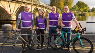<p>Members of Leitrim Cycle Club who took part in a four day Malin2Mizen Cycle4CF challenge. Ciaran Harmon from Cortober, Caroline Murphy from Carrick, Ken Doonan from Carrigallen and John Walshe from Elphin set off on the 640km trek from Malin Head to Mizen Head on Thursday last in aid of Cystic Fibrosis Ireland. The cyclists are pictured in Carrick-on-Shannon prior to their departure to the start line in Donegal. Pic: Gerry Faughnan </p>