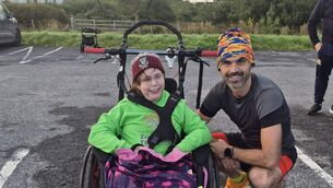<p>Zoe and Ed at the start of the marathon challenge on Sunday in Drumshanbo.</p>