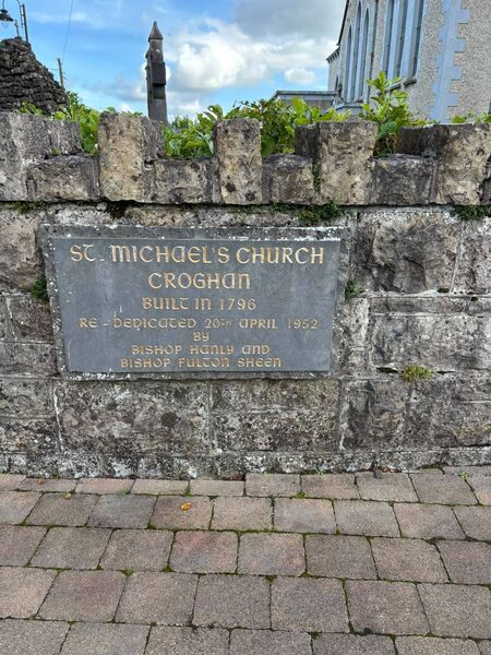 Archbishop Fulton J. Sheen rededicated St. Michael's Church in Croghan during a visit in April 1952. There is a plaque commemorating the special event at the church. Archbishop Fulton J. Sheen rededicated St. Michael's Church in Croghan during a visit in April 1952. There is a plaque commemorating the special event at the church.