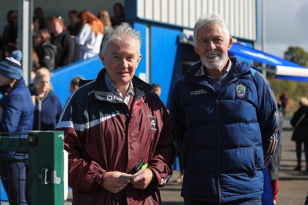 Boyle supporter Martin Dolan with Vincent Finan at Sunday's senior ladies' football semi-final against Éire Óg at Enfield. Picture: Bernie O'Farrell