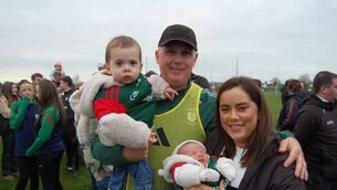 <p>Outgoing St. Brigid's senior ladies' football manager, Niall Mackey, with his family following last year's championship success. Picture: St. Brigid's GAA Club</p>