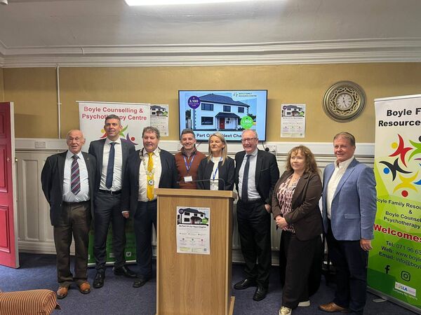 Rory Anderson, Senator Gareth Scahill, Cllr Domnick Connolly, Declan Cawley, Monica Gaffney, Deputy Frank Feighan, Martina Earley and Brian Nerney at the launch of Boyle FRC's 'Be Part of our Next Chapter' fundraiser. Rory Anderson, Senator Gareth Scahill, Cllr Domnick Connolly, Declan Cawley, Monica Gaffney, Deputy Frank Feighan, Martina Earley and Brian Nerney at the launch of Boyle FRC's 'Be Part of our Next Chapter' fundraiser.