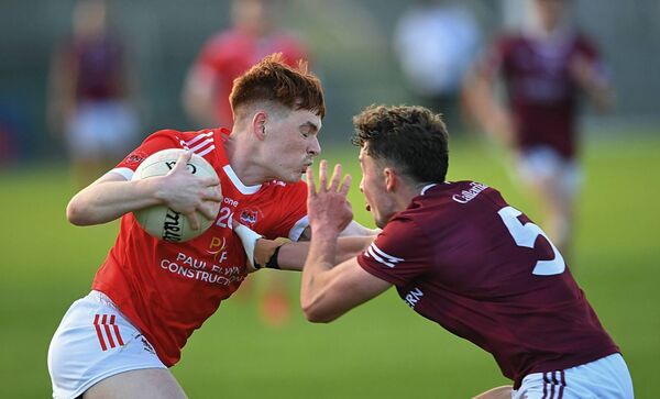 Oisín Cregg, pictured here challenging Adam McGreal, was superb for Boyle, kicking 1-2.