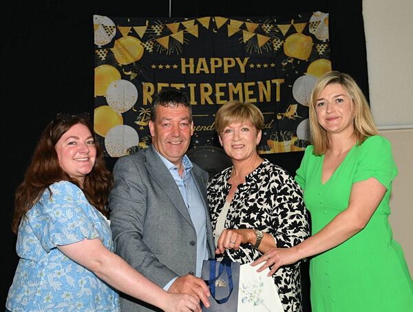 Louise Keegan and Nikki Hughes making a presentation to Ger and Helen Dowd on behalf of the Parents’ Association at Creggs NS. Pic: Gerard O'Loughlin Louise Keegan and Nikki Hughes making a presentation to Ger and Helen Dowd on behalf of the Parents’ Association at Creggs NS. Pic: Gerard O'Loughlin