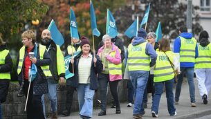<p>Council staff on the picket line in Roscommon Town today. Pic: Ger O'Loughlin</p>