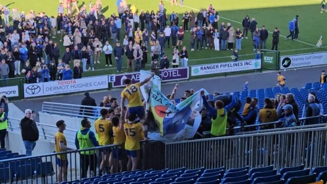 <p>St. Aidan's celebrate after their first county Junior A title in 60 years.</p>