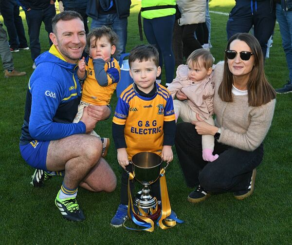 Fiadh, Oisín, Lucy and John Coyne with Katie Kenny following St. Aidan's victory against Ballinameen in Saturday's Junior A football final at King and Moffatt Dr. Hyde Park. Pictures: Gerard O'Loughlin