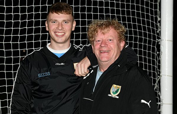 HAPPY CAMPERS: Enda Crawley and his father, Brendan, gearing up for Sunday's intermediate football final in King and Moffatt Dr. Hyde Park. HAPPY CAMPERS: Enda Crawley and his father, Brendan, gearing up for Sunday's intermediate football final in King and Moffatt Dr. Hyde Park.
